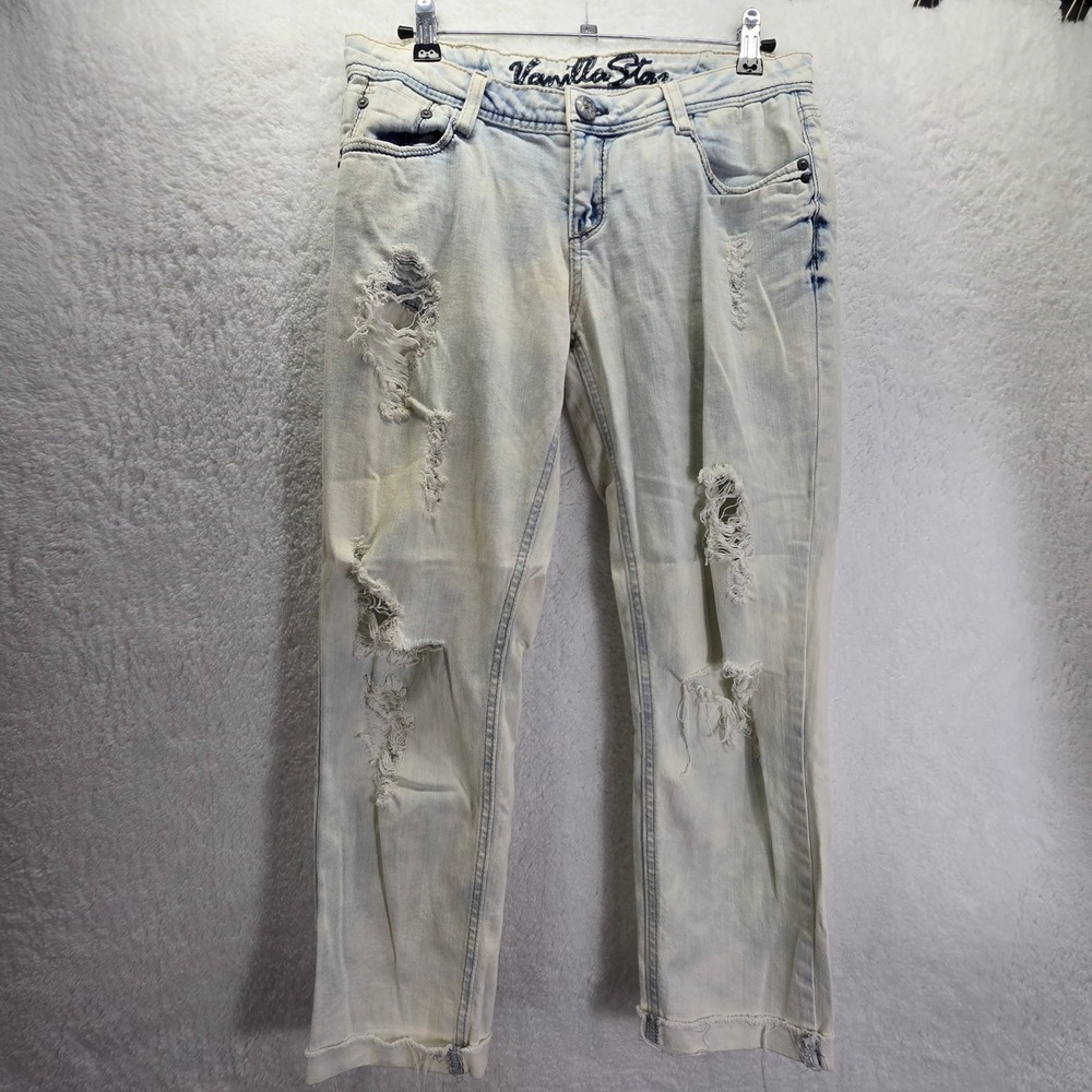 Vanilla Star Thrashed Jeans Womens Sz 9 Light Wash Denim Ripped Thin Lightweight